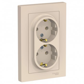 Розетка силовая двойная встраиваемая Schneider Electric AtlasDesign с заземлением бежeвый