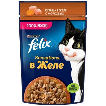 Корм консервированный для кошек Felix Sensations Желе Курица с морковью 75г