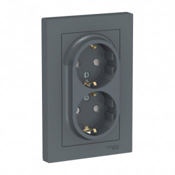 Розетка силовая двойная встраиваемая Schneider Electric AtlasDesign с заземлением грифель