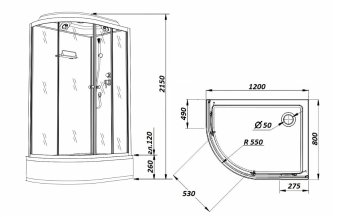 Кабина душевая Parly CM121R 120х80х215 см