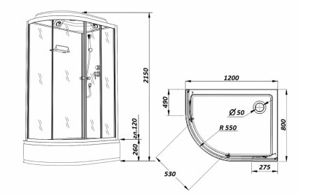 Кабина душевая Parly CM121R 120х80х215 см