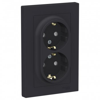 Розетка силовая двойная встраиваемая Schneider Electric AtlasDesign с заземлением карбон
