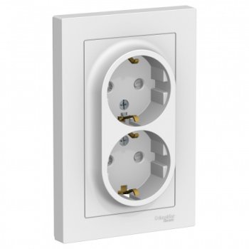 Розетка силовая двойная встраиваемая Schneider Electric AtlasDesign с заземлением белый