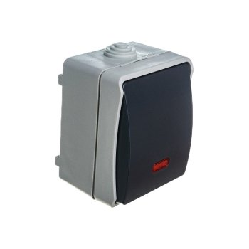 Выключатель накладной IEK FORS IP54 1 кл. серый с подсветкой