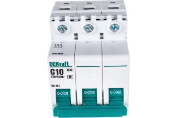 Автоматический выключатель Dekraft ВА-101 3P 10А хар-ка C 4,5кА