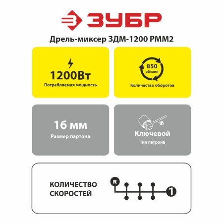 Дрель-миксер Зубр ЗДМ-1200 РММ2 1 200Вт