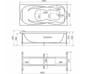 Ванна Цезарь акриловая 180х80см