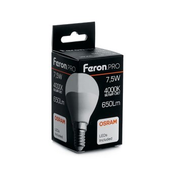 Лампа светодиодная Feron Pro Е14 7,5Вт 4000К нейтральный белый свет
