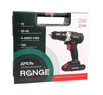Дрель-шуруповерт аккумуляторная RANGE RCD24/2.0-A Li-lon 24В 2x2Ач 40Нм