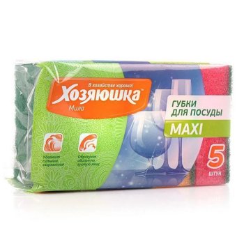 Губка Хозяюшка Мила  9,3х6,5х3 см 5 шт