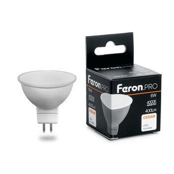 Лампа светодиодная Feron Pro GU5.3 6Вт 4000К нейтральный белый свет