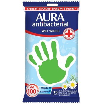Салфетки влажные Aura антибактериальные  15 шт