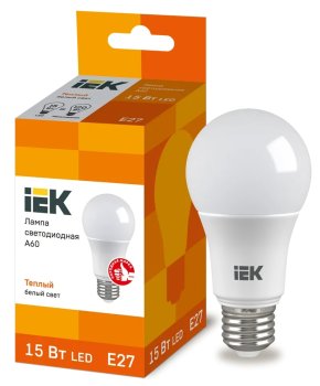Лампа светодиодная IEK E27 15Вт 3000К теплый белый свет