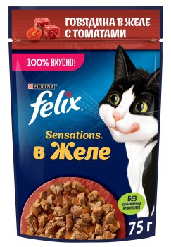 Корм консервированный для кошек Felix Sensations Говядина в томатном соусе 75г