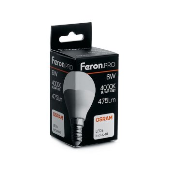 Лампа светодиодная Feron Pro Е14 6Вт 4000К нейтральный белый свет