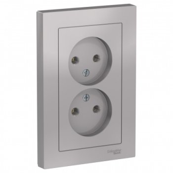 Розетка силовая двойная встраиваемая Schneider Electric AtlasDesign без заземления алюминий