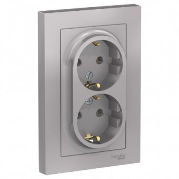 Розетка силовая двойная встраиваемая Schneider Electric AtlasDesign с заземлением алюминий