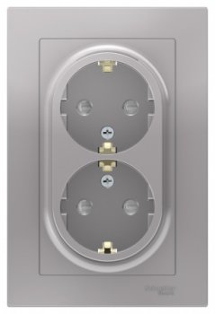 Розетка силовая двойная встраиваемая Schneider Electric AtlasDesign с заземлением алюминий