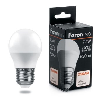 Лампа светодиодная Feron Pro E27 7,5Вт 2700К теплый белый свет