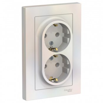Розетка силовая двойная встраиваемая Schneider Electric AtlasDesign с заземлением жемчуг