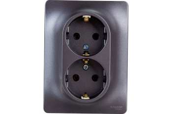 Розетка силовая двойная встраиваемая Schneider Electric Glossa с заземлением графит