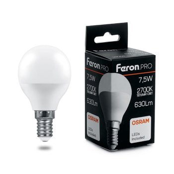 Лампа светодиодная Feron Pro Е14 7,5Вт 2700К теплый белый свет