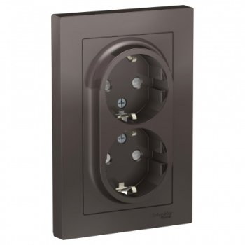 Розетка силовая двойная встраиваемая Schneider Electric AtlasDesign с заземлением мокко