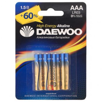 Батарейка щелочная DAEWOO HIGH ENERGY Alkaline AAA 4шт/уп.