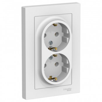Розетка силовая двойная встраиваемая Schneider Electric AtlasDesign с заземлением белый