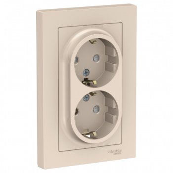 Розетка силовая двойная встраиваемая Schneider Electric AtlasDesign с заземлением бежeвый