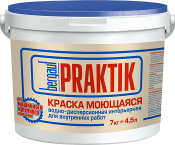 Краска водно-дисперсионная BERGAUF Praktik моющаяся белая 7 кг