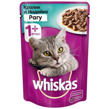 Корм консервированный для кошек Whiskas Рагу Кролик Индейка  75г
