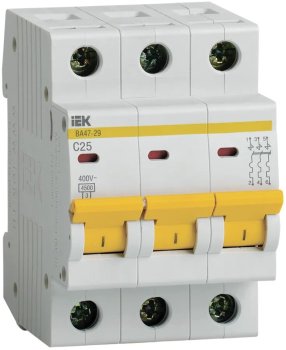 Автоматический выключатель IEK ВА 47-29 3P 25А хар-ка C 4,5кА