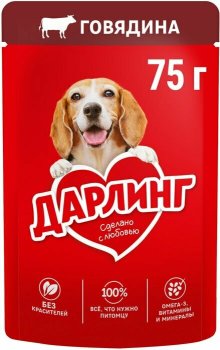Корм консервированный для собак Дарлинг Говядина в подливе 75г