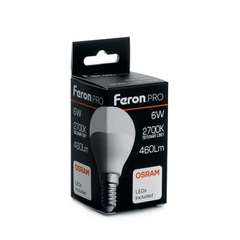 Лампа светодиодная Feron Pro Е14 6Вт 2700К теплый белый свет