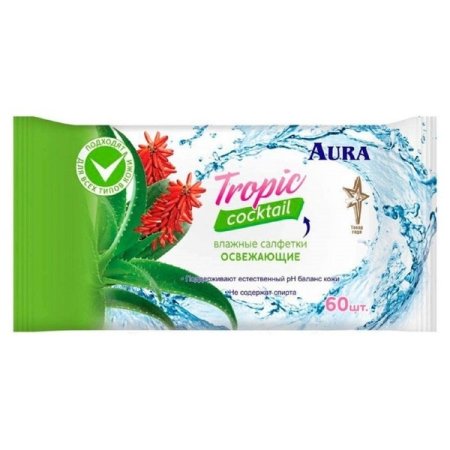 Салфетки влажные Aura освежающие 60 шт