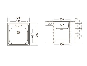 Мойка накладная Стандарт нержавеющая сталь 50х50х14,5см серый/серебряный