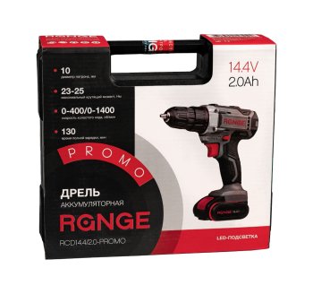 Дрель-шуруповерт аккумуляторная RANGE RCD14.4/2.0-PROMO Li-lon 14,4В 2x2Ач 25Нм