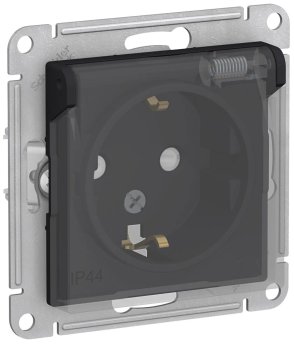 Розетка силовая встраиваемая Schneider Electric AtlasDesign Aqua IP44 с заземлением карбон