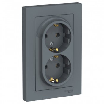 Розетка силовая двойная встраиваемая Schneider Electric AtlasDesign с заземлением грифель