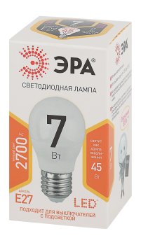 Лампа светодиодная Эра E27 7Вт 2700К теплый белый свет