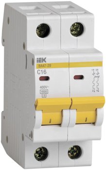 Автоматический выключатель IEK ВА 47-29 2P 16А хар-ка C 4,5кА