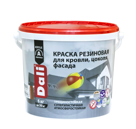 Краска водно-дисперсионная Dali резиновая фасадная серая 6 кг