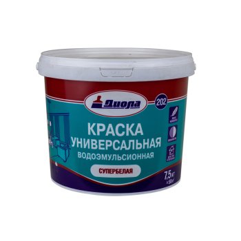 Краска водно-дисперсионная Завод Диола Д-202 интерьерная супербелая 7,5 кг