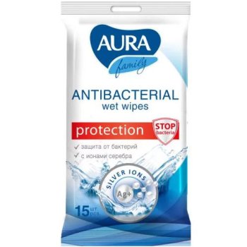 Салфетки влажные Aura антибактериальные  15 шт