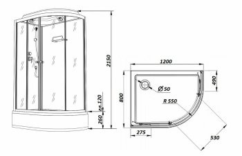 Кабина душевая Parly CM121L 120х80х215 см