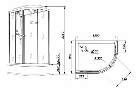Кабина душевая Parly CM121L 120х80х215 см