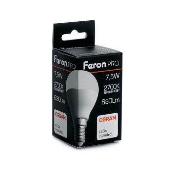 Лампа светодиодная Feron Pro Е14 7,5Вт 2700К теплый белый свет