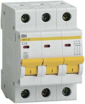 Автоматический выключатель IEK ВА 47-29 3P 16А хар-ка C 4,5кА