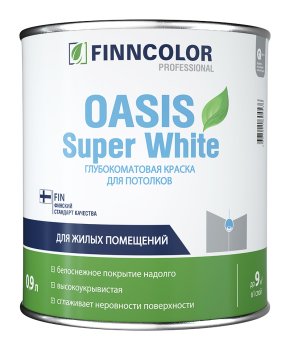 Краска водно-дисперсионная FINNCOLOR Oasis Super White для потолков белая 0,9 л